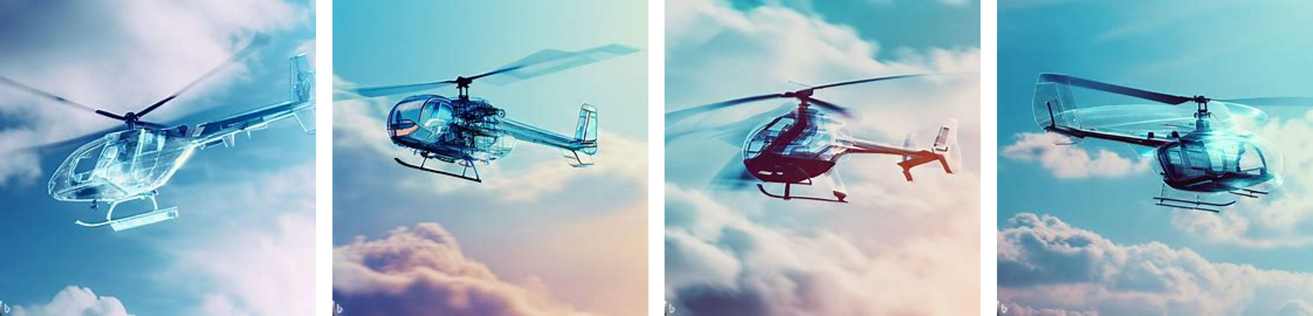 transparent helicopter, flying in the sky